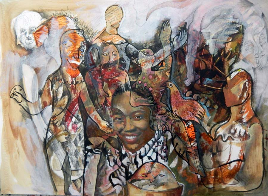 Belquis, atrapada en el universo yoruba. 70 x 50 cm. Mixta cartulina. 2016