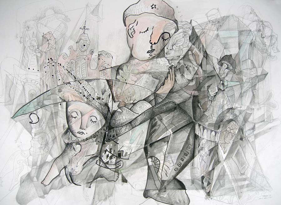 Serie ISLA AL SUR I. Técnica dibujo sobre cartulina. 70 x 50 cms. año 2007